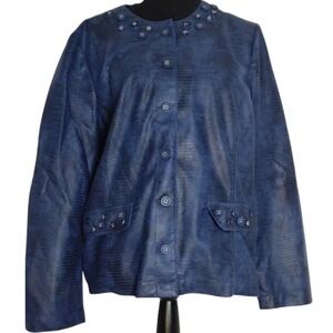 Alfred Dunner Embellished Blazer Jacket Button Front Career Blue 16‎ Textured